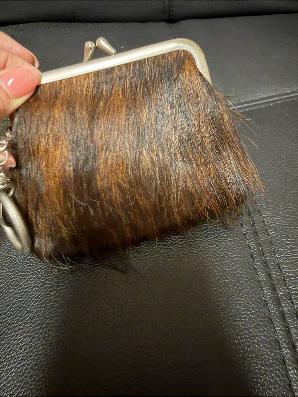 Patricia Nash Brown Haircalf Coin Purse with Silver Frame